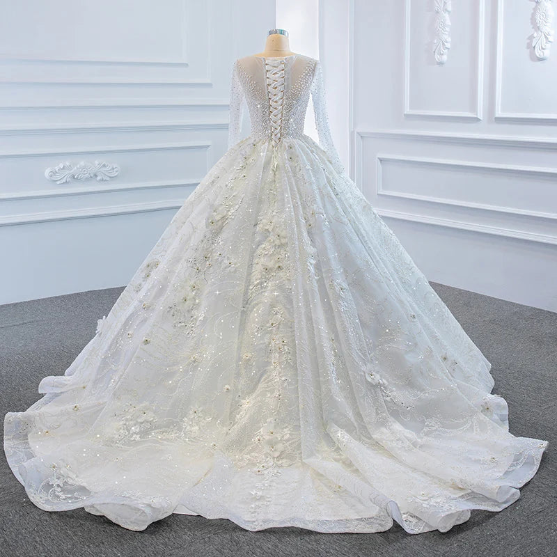 Delicate Sequined Flowers Bridal Dress