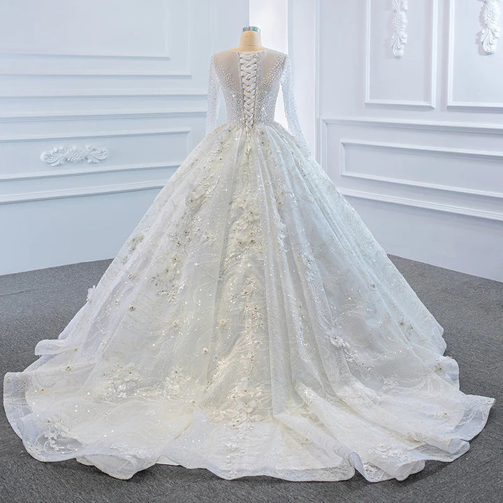 Delicate Sequined Flowers Bridal Dress