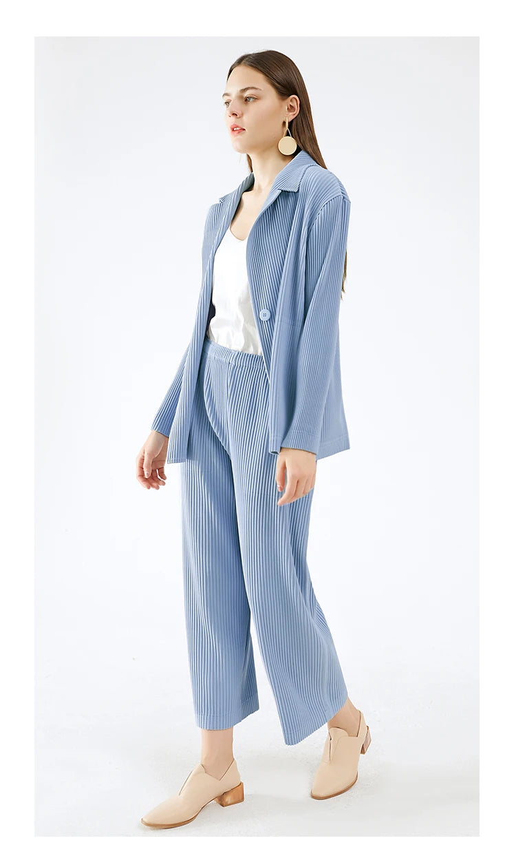 Elegant Pleated Women's Pants Suit