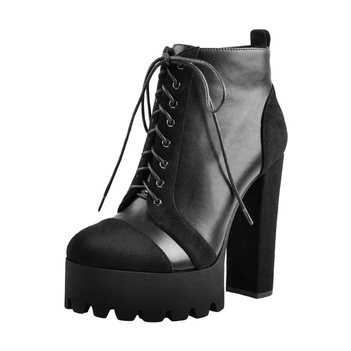Modern Flock Thick High Heel Boots