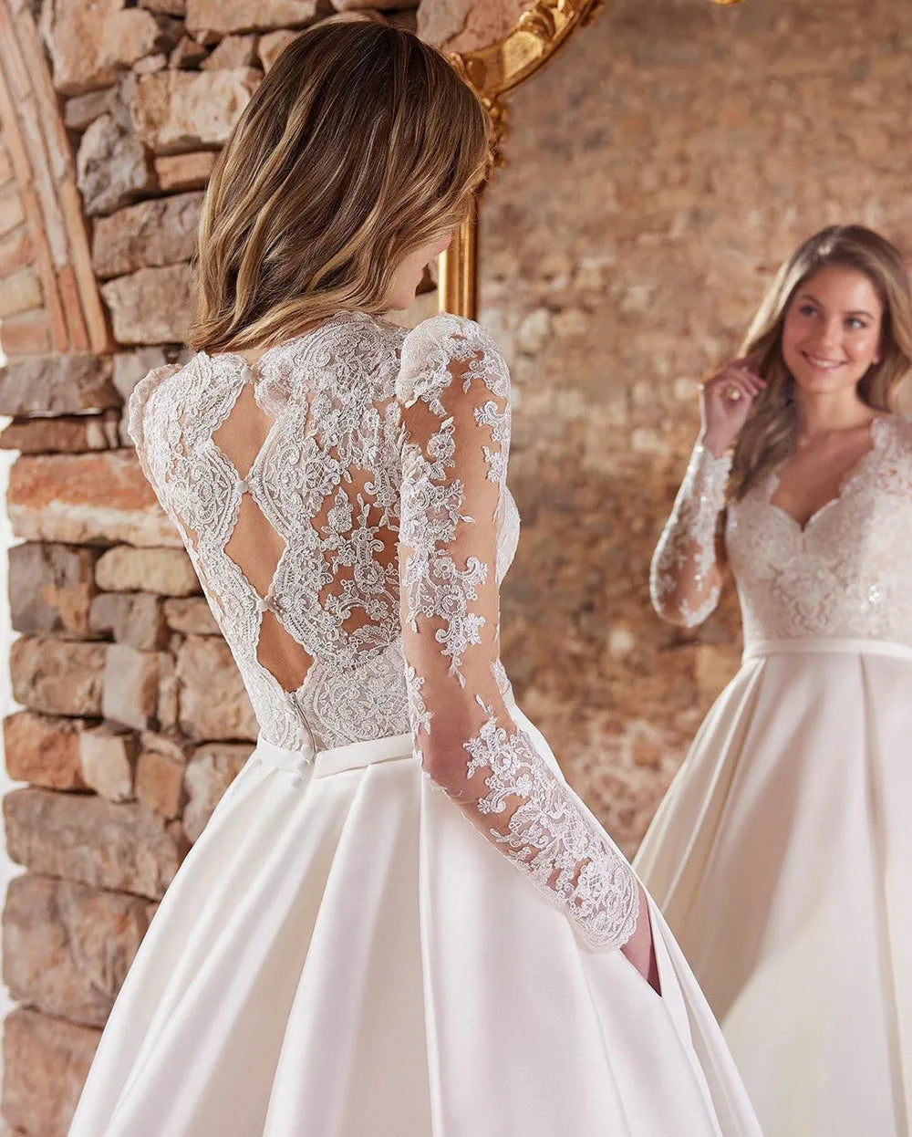 Ingenious Satin Long Bridal Dress With Pockets