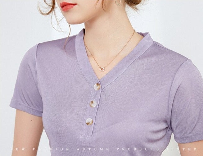 V-neck Temperament Women's Mulberry Silk T-shirt
