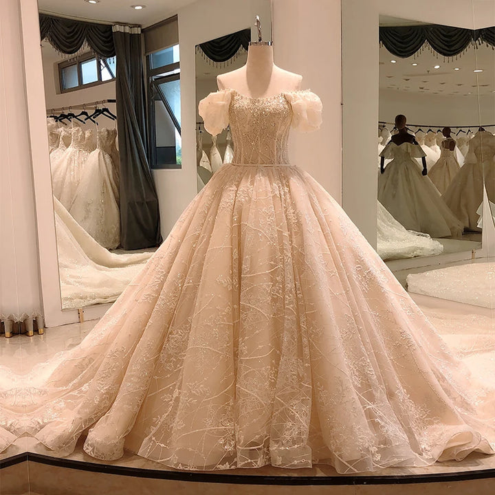 Appliques Off Shoulder Ball Gown Wedding Dress