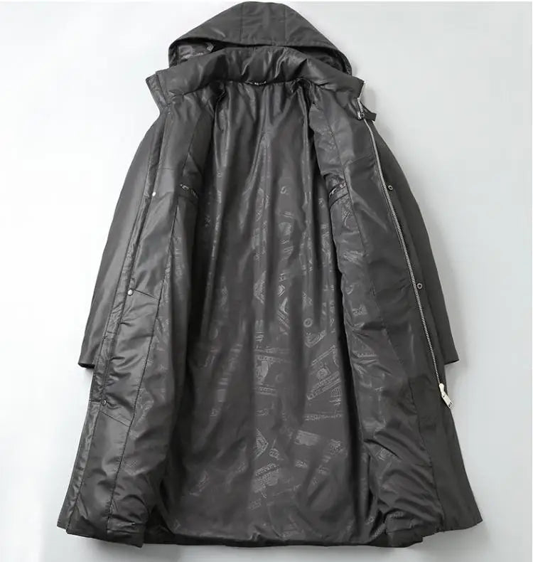 Elegant White Duck Down Real Leather Hooded Jacket