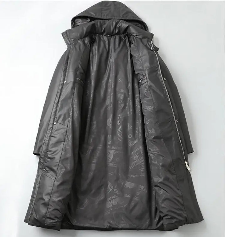 Elegant White Duck Down Real Leather Hooded Jacket