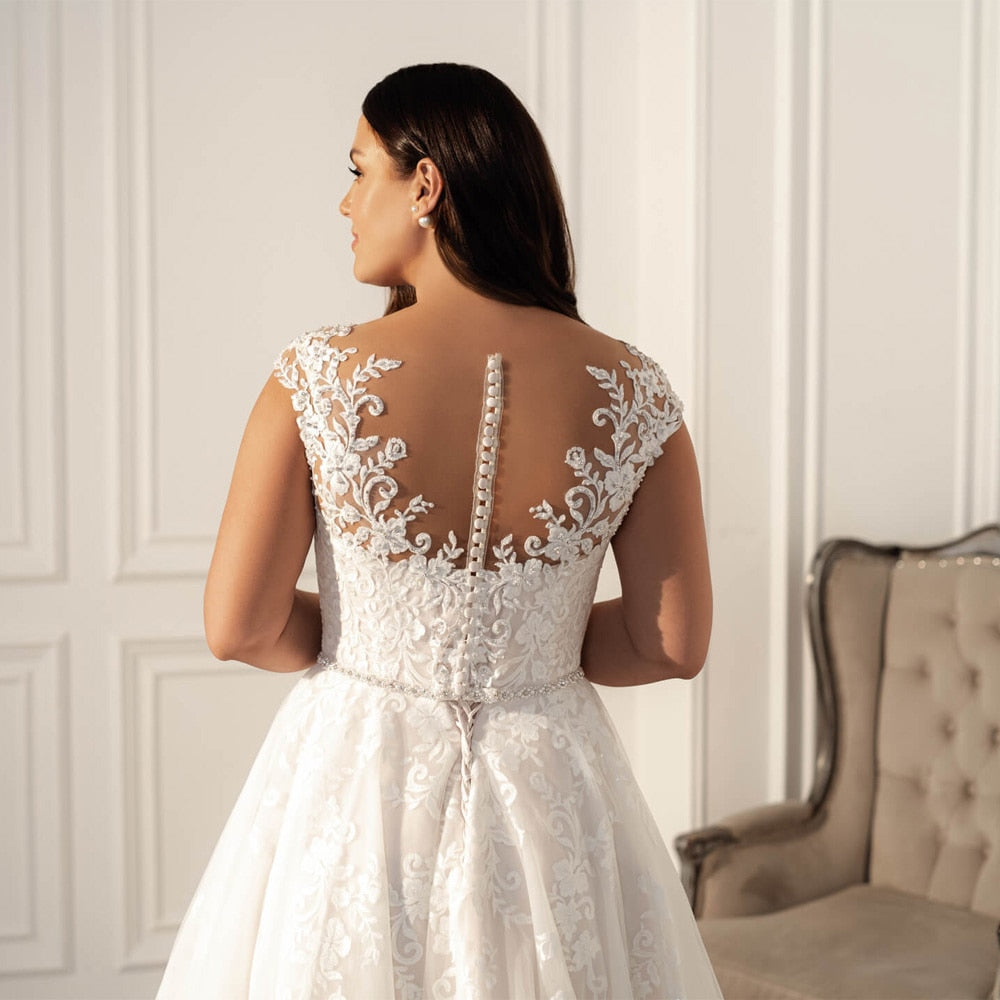 Beading Cap Sleeve Plus Size Women's Wedding Dresses| All For Me Today