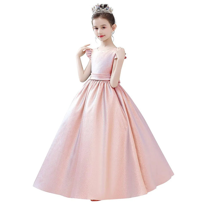 Glittery Sleek Satin Girl's Party Ball Gown