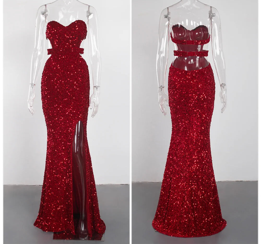 Luxury Velvet Sequins Evening Dress