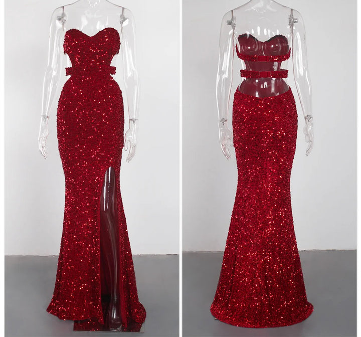 Luxury Velvet Sequins Evening Dress