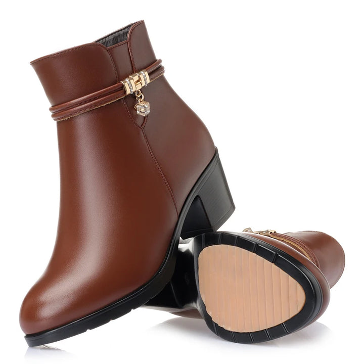 Soft Leather High Heels Zipper Boots