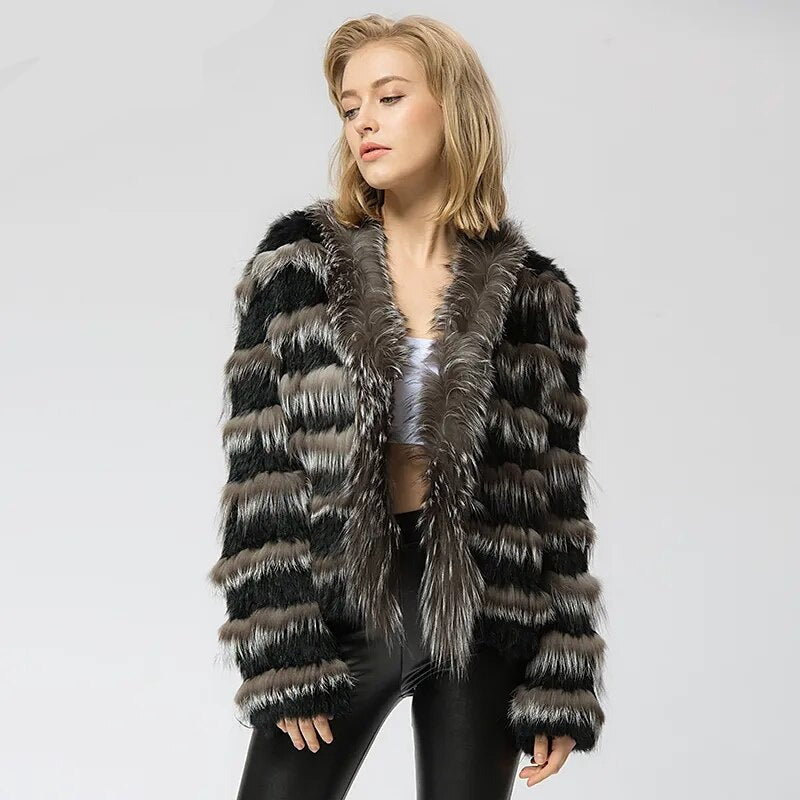 Genuine Warm Fur Women's Knit Knitted Jacket