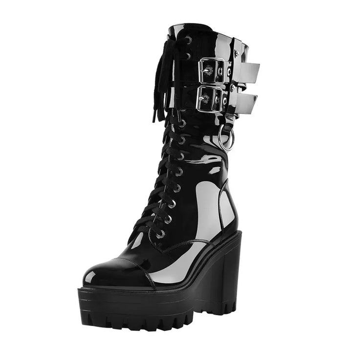 Mid-calf Chunky Motorcycle Boots