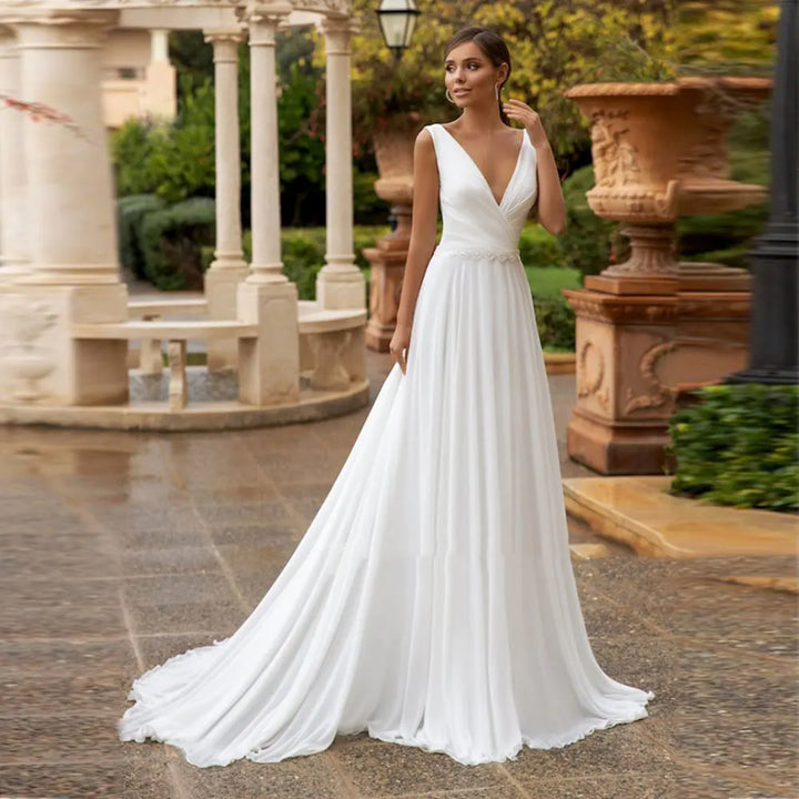 Timeless V-Neck Modest Chiffon Wedding Dress