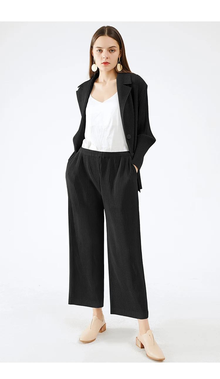 Elegant Pleated Women's Pants Suit