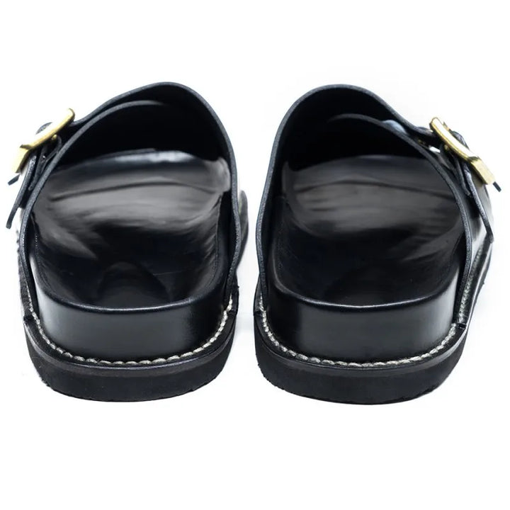 Buckle Platform Natural Leather Slippers