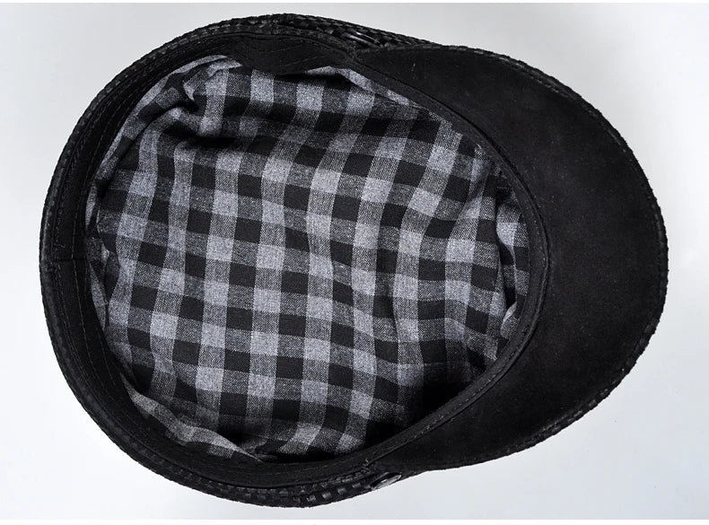 Stylish Plaid Shield Fitted Navy Cap