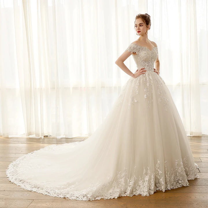 Off Shoulder Elegant Appliques Wedding Gown