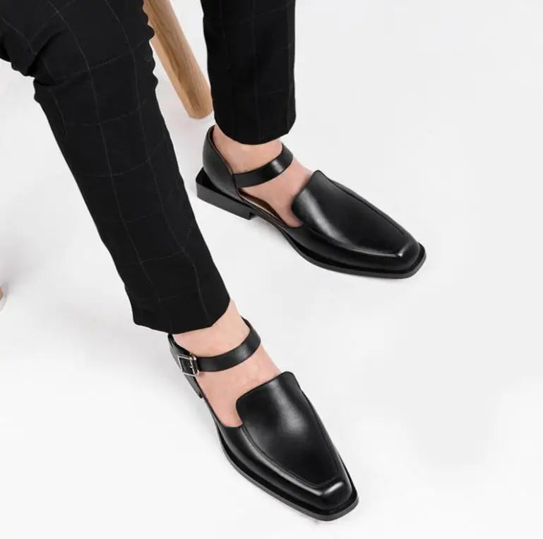 Square-Toe Genuine Leather Men's Sandals