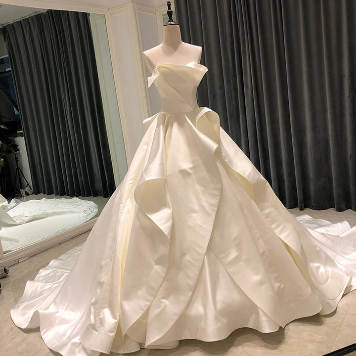 Satin Ruffled Wedding Gown