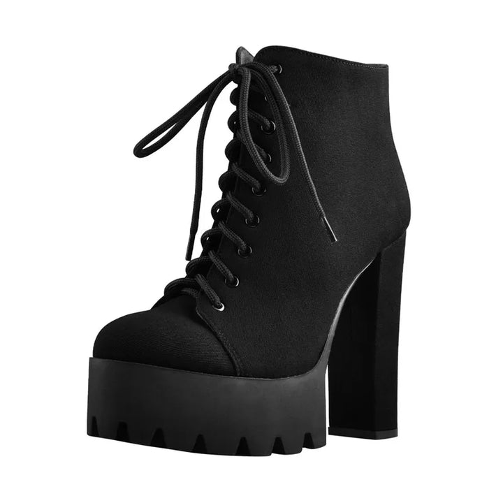 Modern Flock Thick High Heel Boots