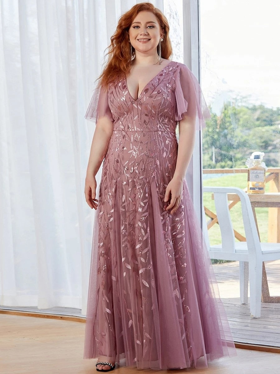 Half Sleeves Plus Size Women's Evening Party Dress| All For Me Today