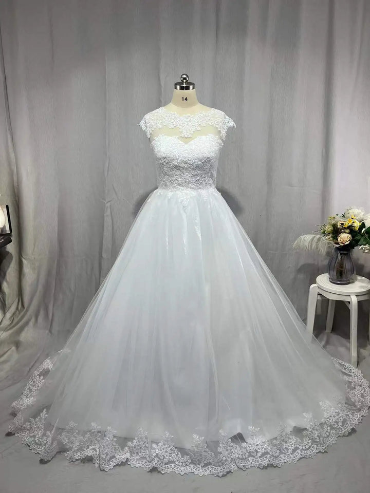 Modern Cap Sleeves Plus Size Bridal Gown