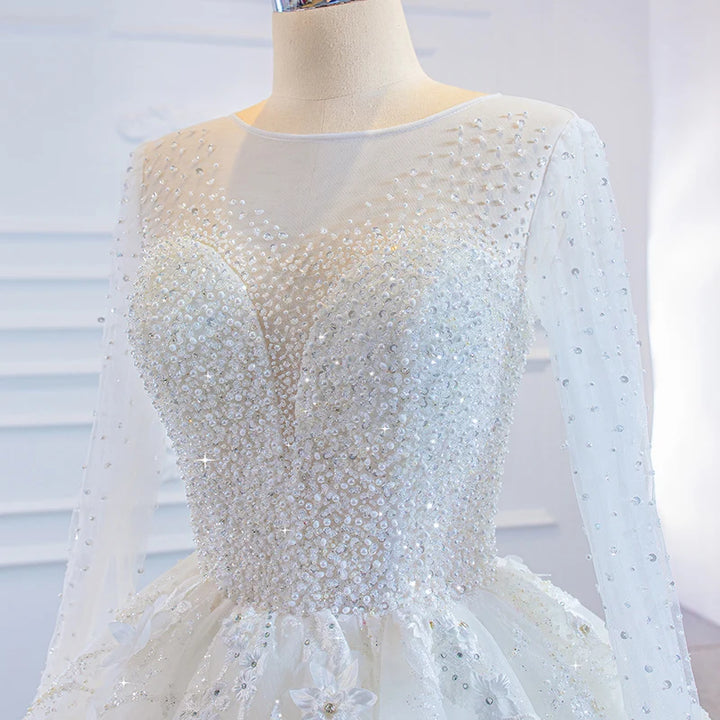 Delicate Sequined Flowers Bridal Dress