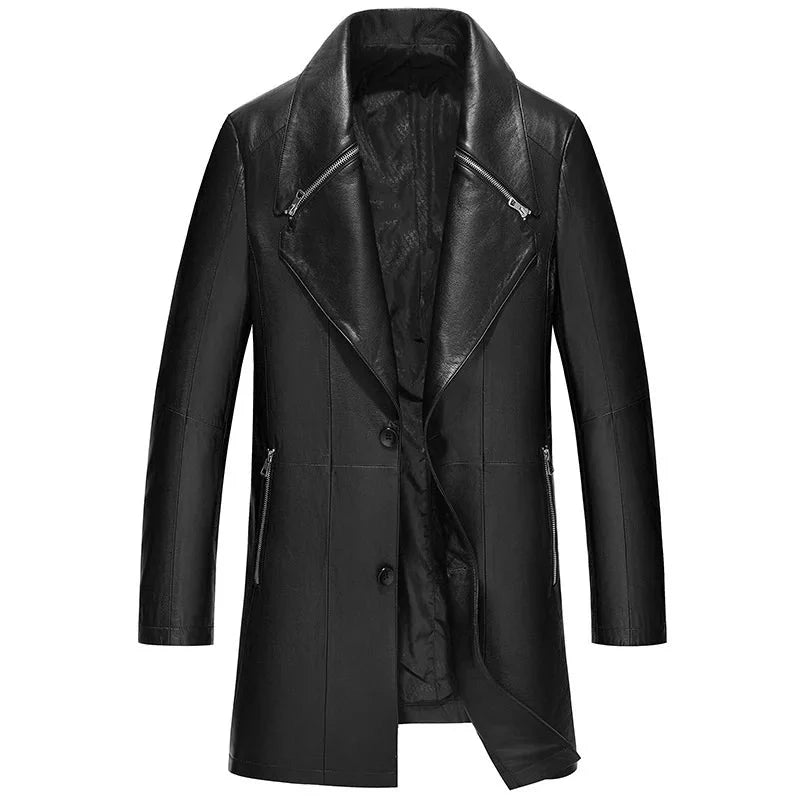 Natural Sheepskin Leather Men's Trench Coat