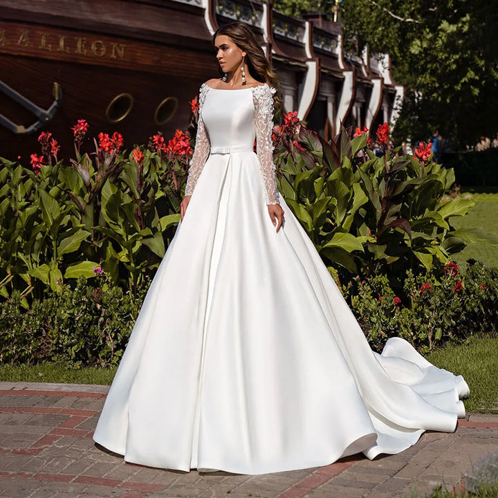 Open Back Belted Bridal Gown