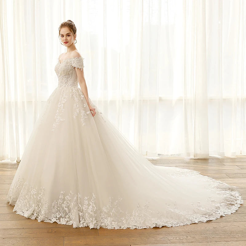 Off Shoulder Elegant Appliques Wedding Gown