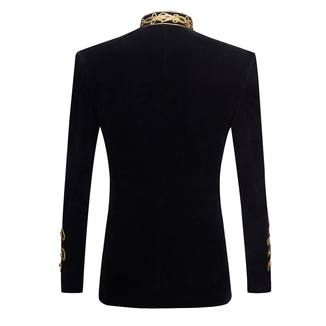 Black Gold Embroidery Velvet Blazer