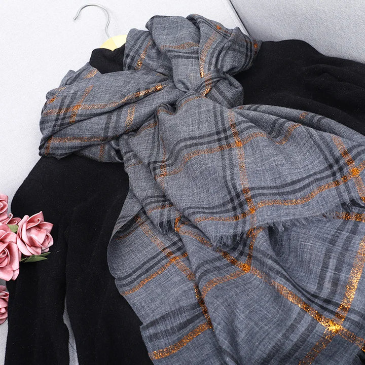 Sophisticated Silk Plaid Wool Scarf