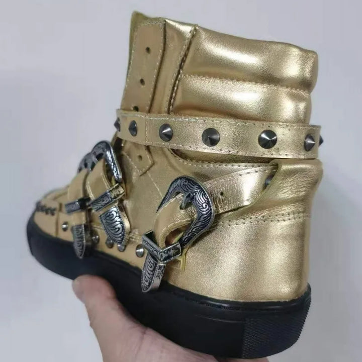 High-Top Buckle Strap Rivets Shoes