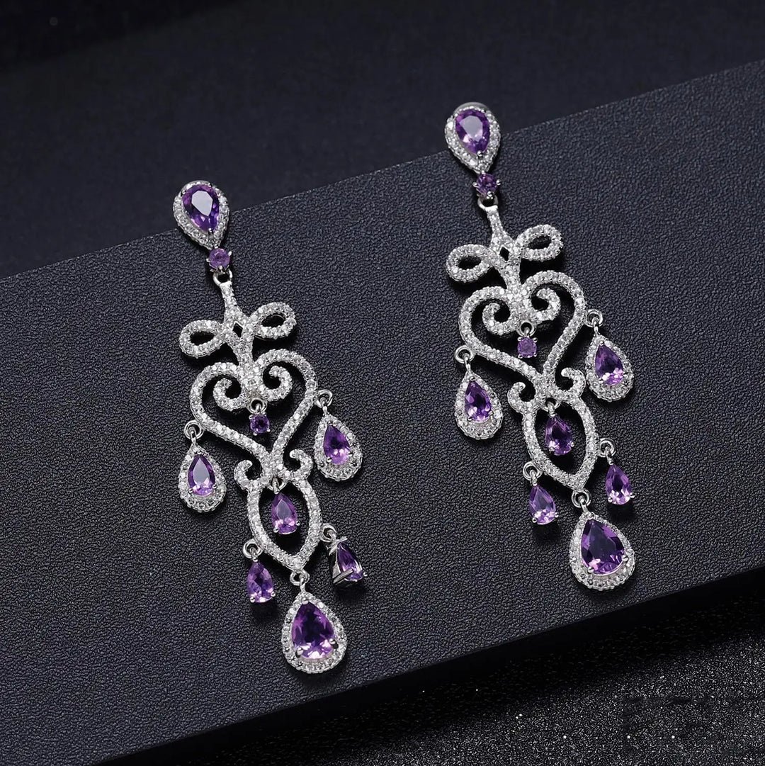 Natural Amethyst Gemstone Drop Earrings