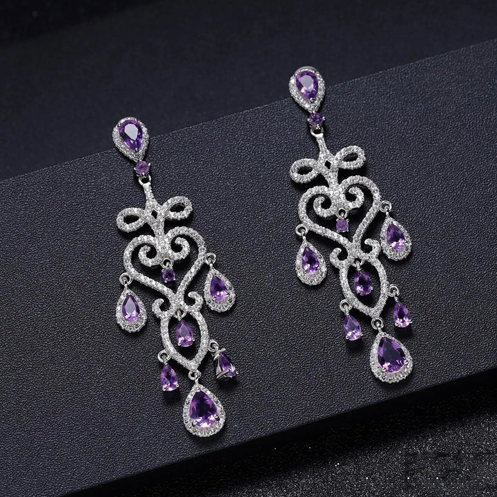 Natural Amethyst Gemstone Drop Earrings