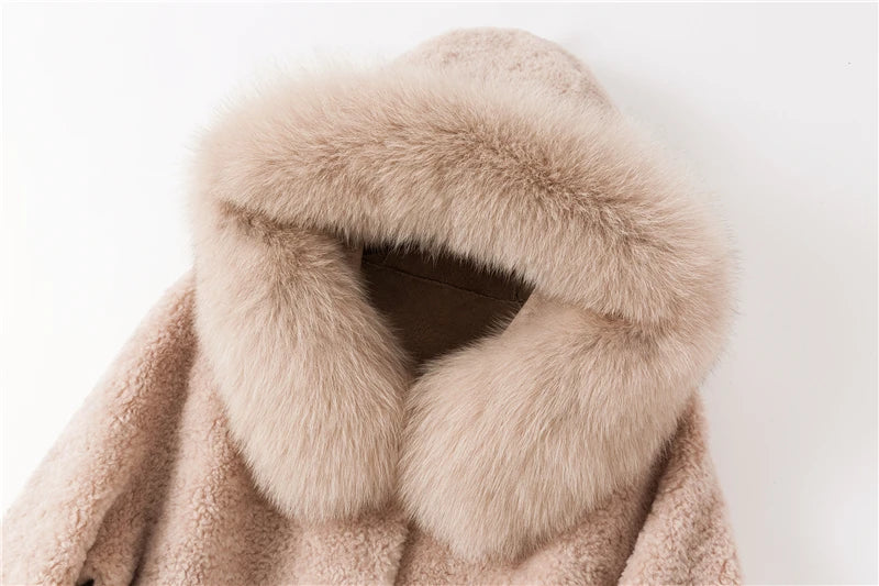 Sheep Fur Hooded Trench Coat