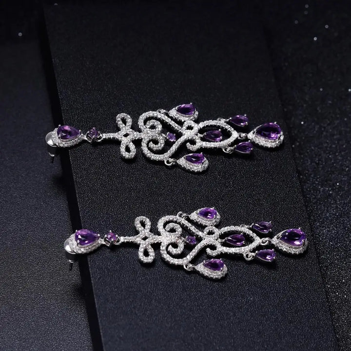 Natural Amethyst Gemstone Drop Earrings