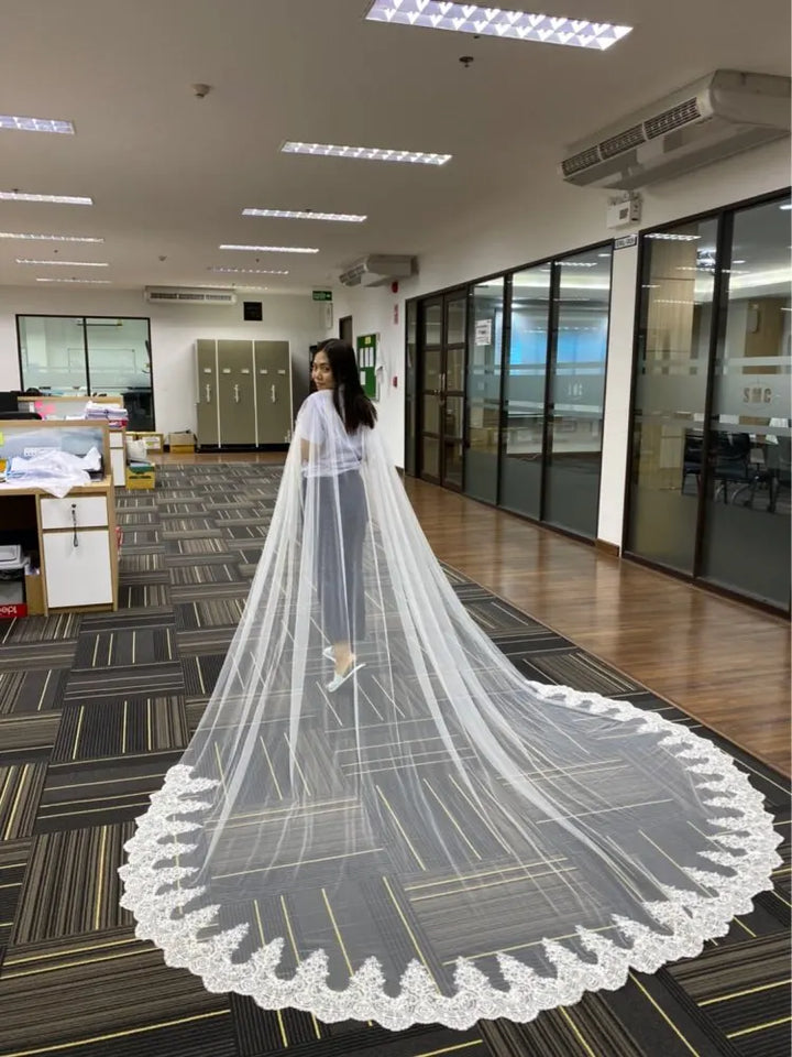 Premium Lace Trim Bridal Cape Veil