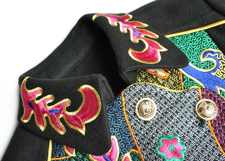 Single-breasted Woolen Embroidery Overcoat