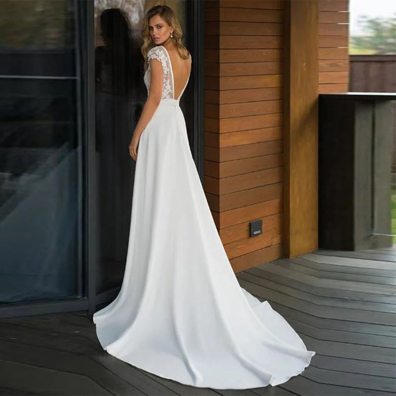 Deep V-Neck Chiffon Wedding Dress