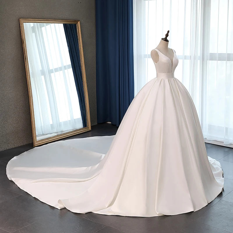 Robe de mariée élégante en satin, corset, longue traîne, grande taille, personnalisée, offre spéciale, 2023