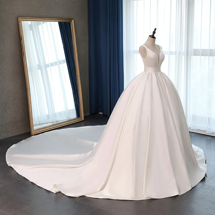 Robe de mariée élégante en satin, corset, longue traîne, grande taille, personnalisée, offre spéciale, 2023
