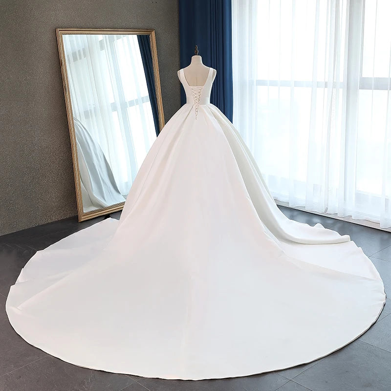 Robe de mariée élégante en satin, corset, longue traîne, grande taille, personnalisée, offre spéciale, 2023