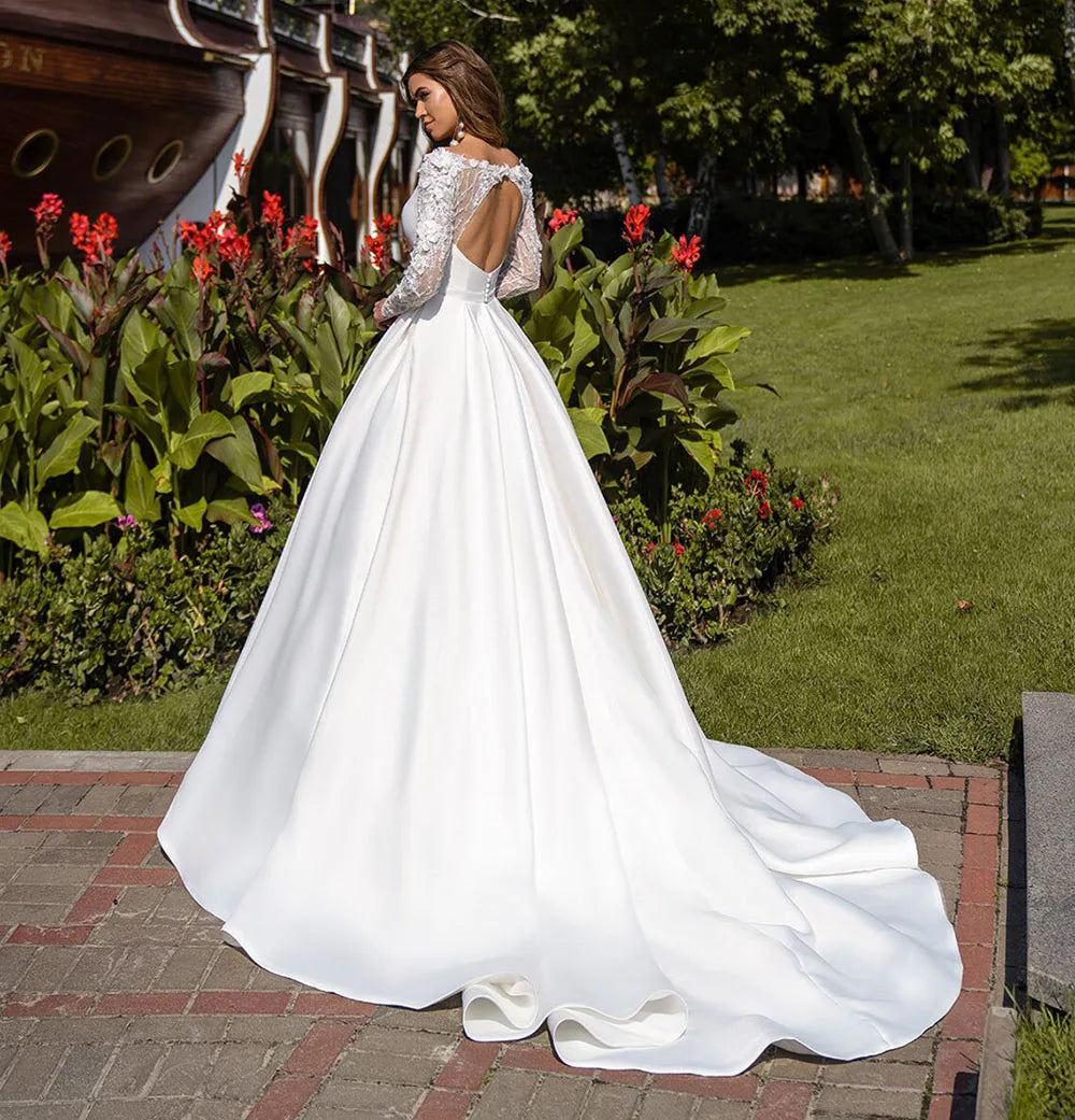 Open Back Belted Bridal Gown