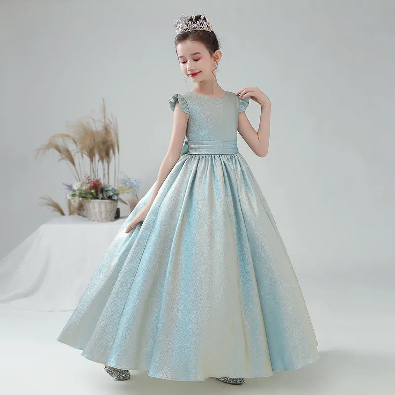 Glittery Sleek Satin Girl's Party Ball Gown