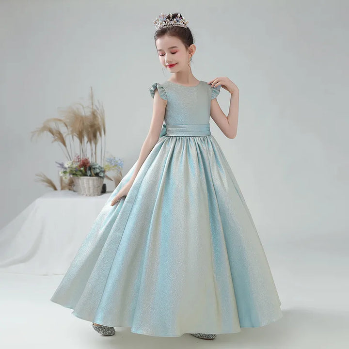 Glittery Sleek Satin Girl's Party Ball Gown