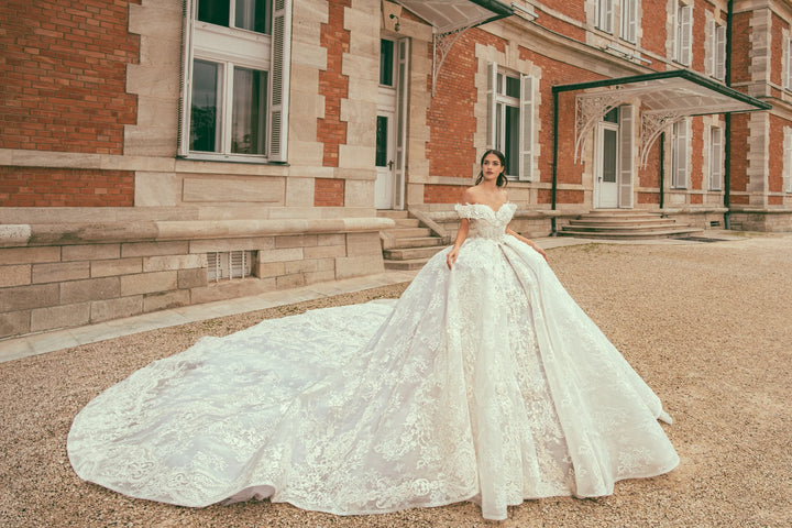 Off Shoulder Beaded Lace Bridal Gown