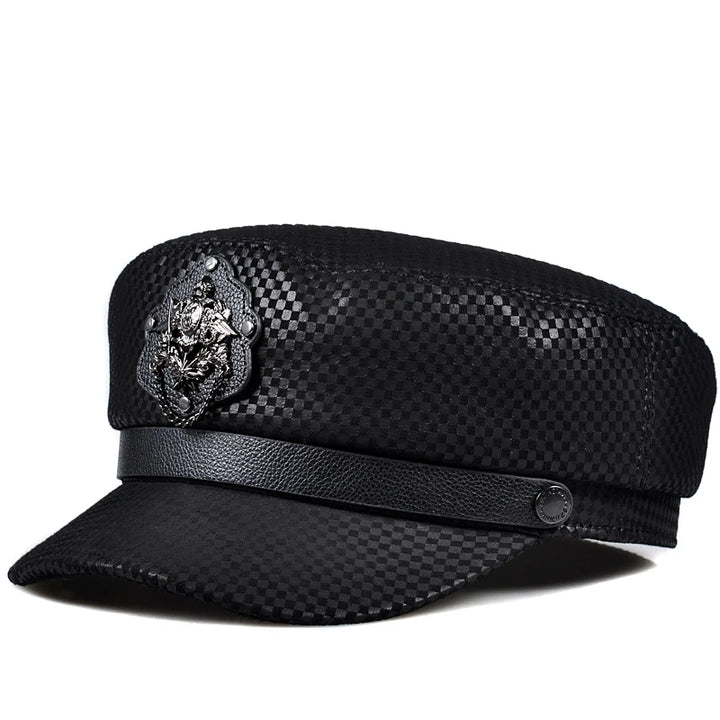 Stylish Plaid Shield Fitted Navy Cap