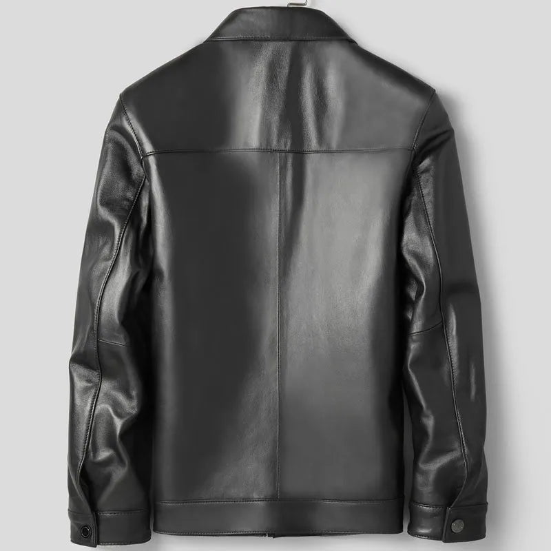 Real Leather Lapel Collar Moto Jacket