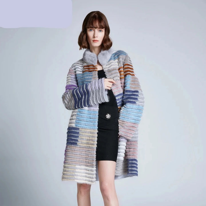 Colorful Stripe Fur Coat